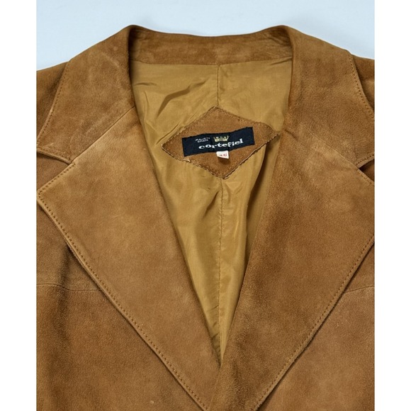 Vintage Cortefiel Spain Suede Leather Blazer Jacket Tan Brown Size 46 US Large - Picture 6 of 16
